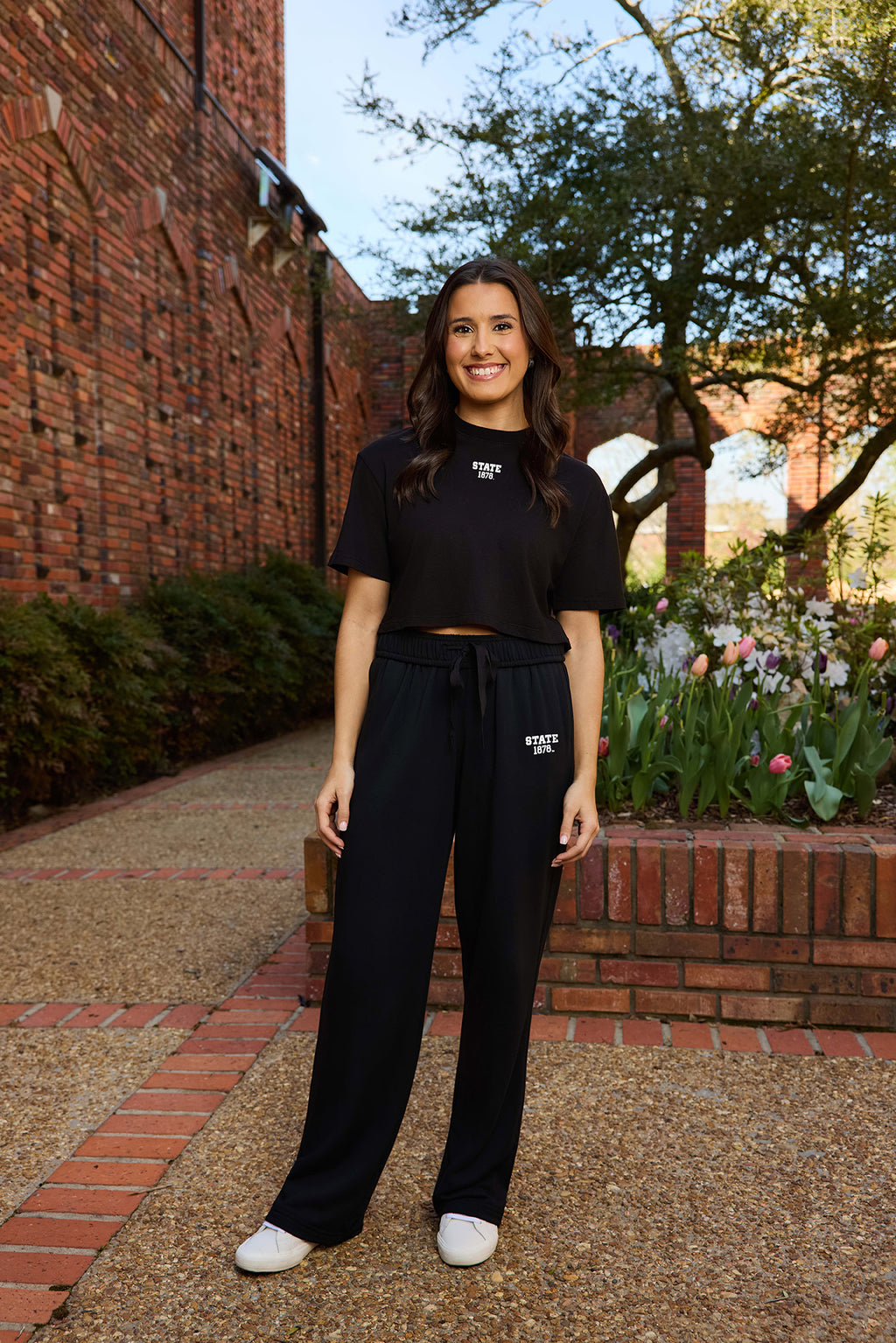 STATE 1878 Logo Cloud Knit  Boxy Crop Womens Tee
