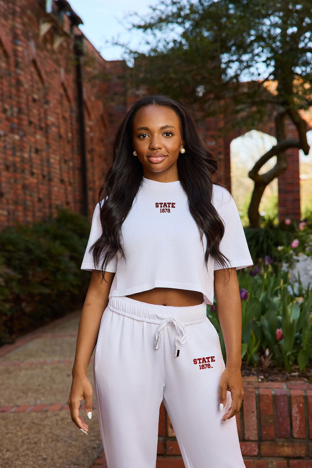 STATE 1878 Logo Cloud Knit  Boxy Crop Womens Tee